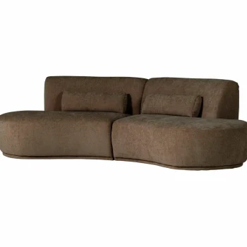 New WOOOD Batavier Half Ronde Bank 4-zits Velvet Melange Bruin Bruin Melange