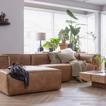 Clearance WOOOD Bean Hoekbank Links Ecoleer Cognac