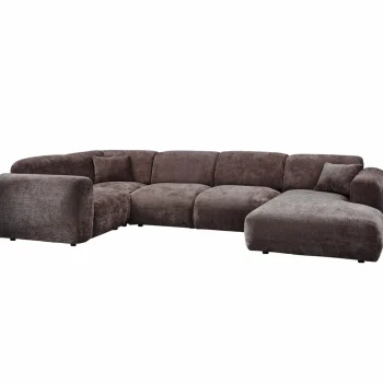 Discount WOOOD Cloud Hoekbank Links Geweven Chenille Warm Bruin