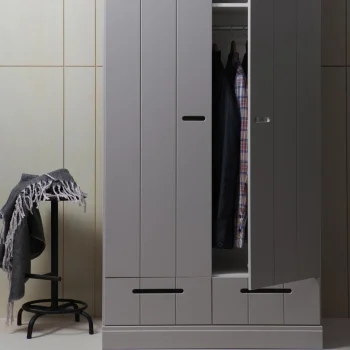 New WOOOD Connect 2-deurs Kledingkast + Lade Betongrijs