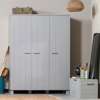 Outlet WOOOD Dennis 3-deurs Kast Grenen Geborsteld Betongrijs