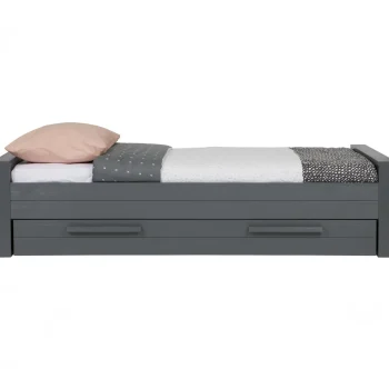 Clearance WOOOD Dennis Bed 90x200 Cm Grenen Steel Grey Geborsteld Staalgrijs