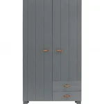 Online WOOOD Dennis Kast Met Laden Grenen Steel Grey Leren Greep Staalgrijs