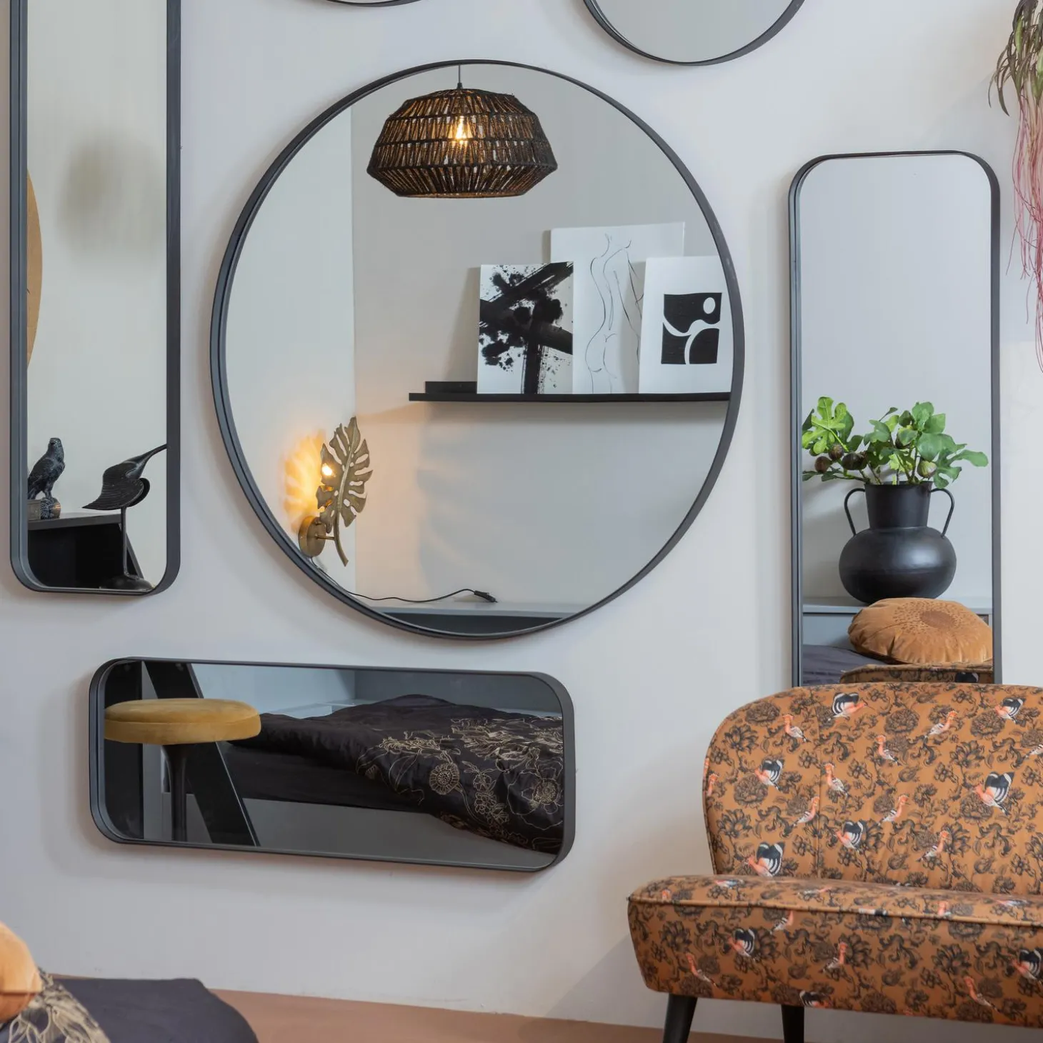 doutzen-spiegel-metaal-zwart-8-CspycUhT-1.webp Clearance WOOOD Doutzen Spiegel Metaal ø80 Cm Zwart