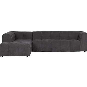 Hot WOOOD Grid Hoekbank Links Geweven Stof Donkergrijs