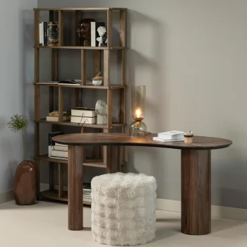 Fashion WOOOD Olven Poef Hoog Fluffy Stof Naturel