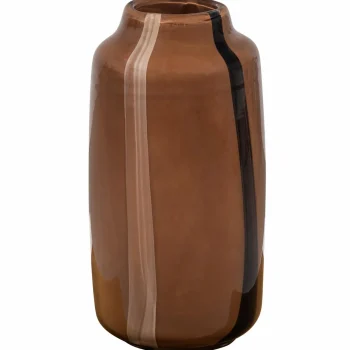 New WOOOD Selena Vaas Glas Met Streep Bruin
