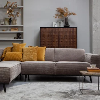 Hot WOOOD Statement Hoekbank Links Ribstof Taupe