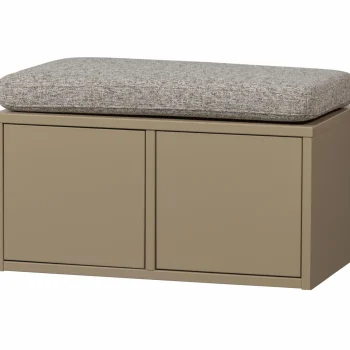 Outlet WOOOD Turner Opbergbank Grenen Mud Met Zitkussen Khaki